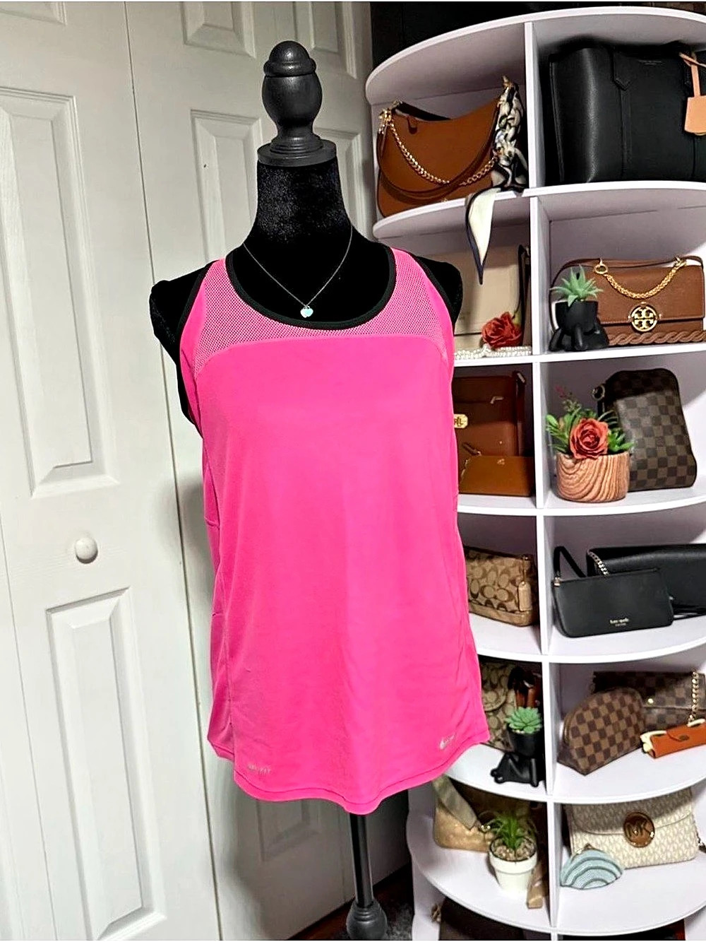 Nike Dri-FIT Mesh Racerback Tank Top Pink Medium